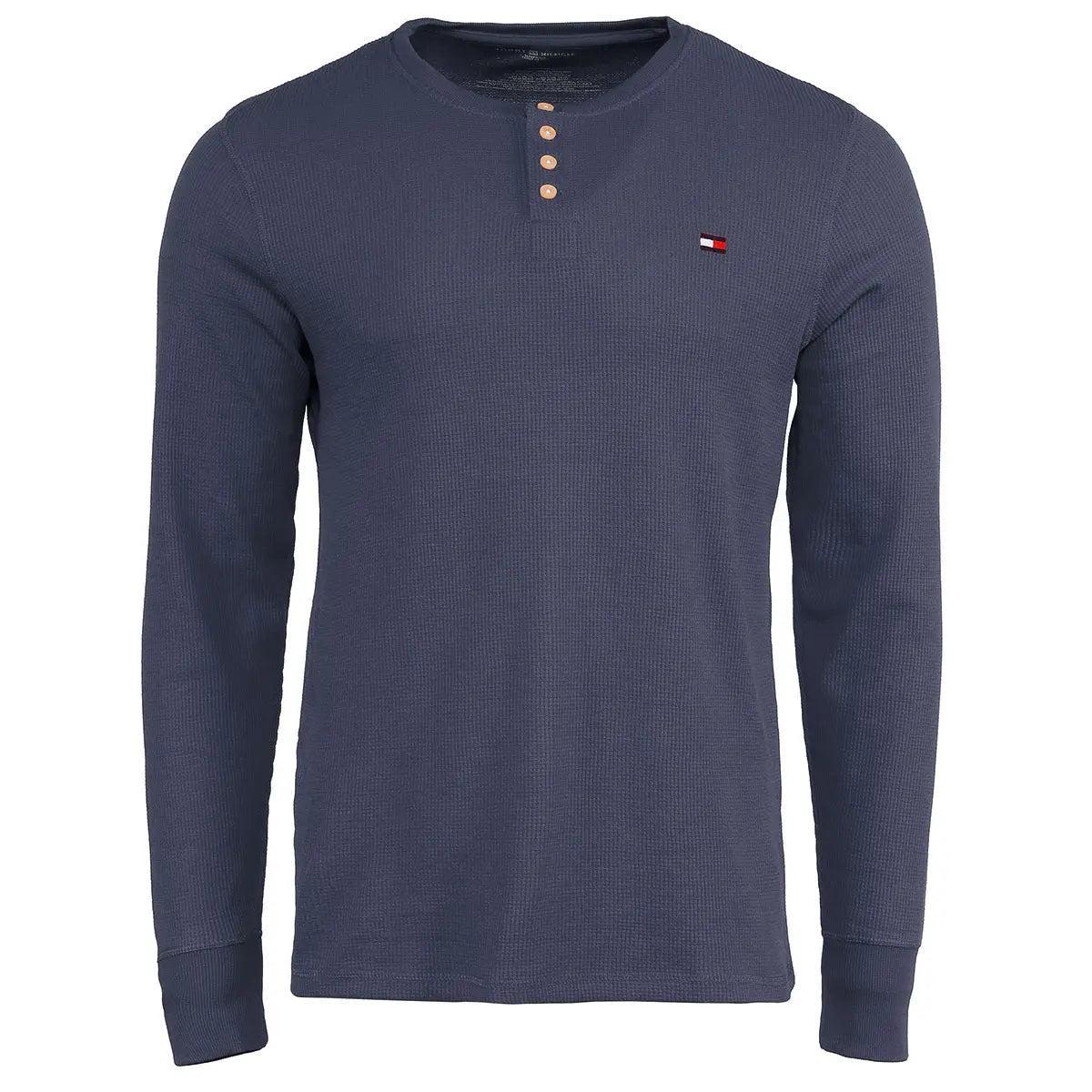 Tommy Hilfiger Men's Thermal 4 Button Long Sleeve Shirt Dark Navy  Product Image