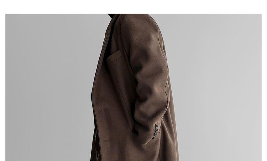 Lapel Neck Plain Double Breasted Long Coat Product Image