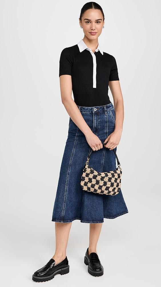 Self Portrait Flared Denim Midi Skirt | Shopbop Product Image