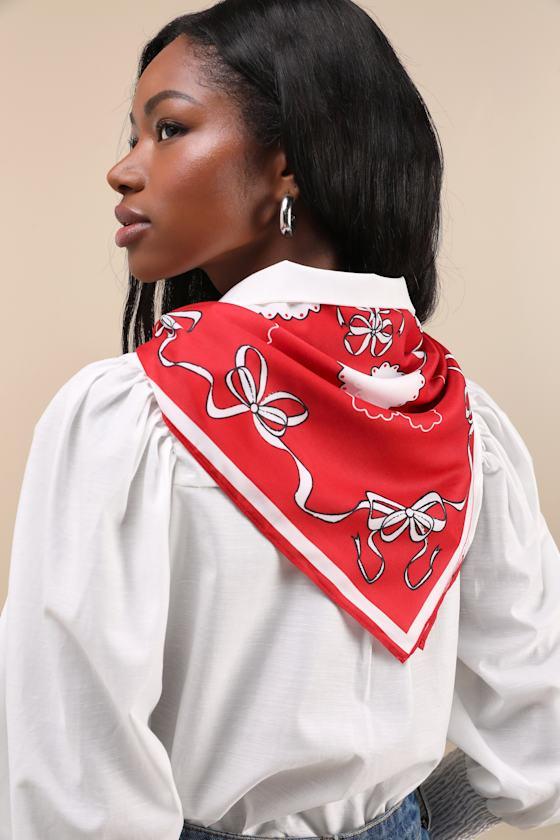 Sheriff Red and White Heart and Bow Print Square Scarf Product Image