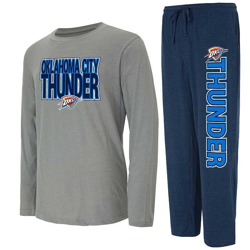 Mens Concepts Sport /Gray Oklahoma City Thunder Meter Long Sleeve T-Shirt & Pants Sleep Set Blue Product Image