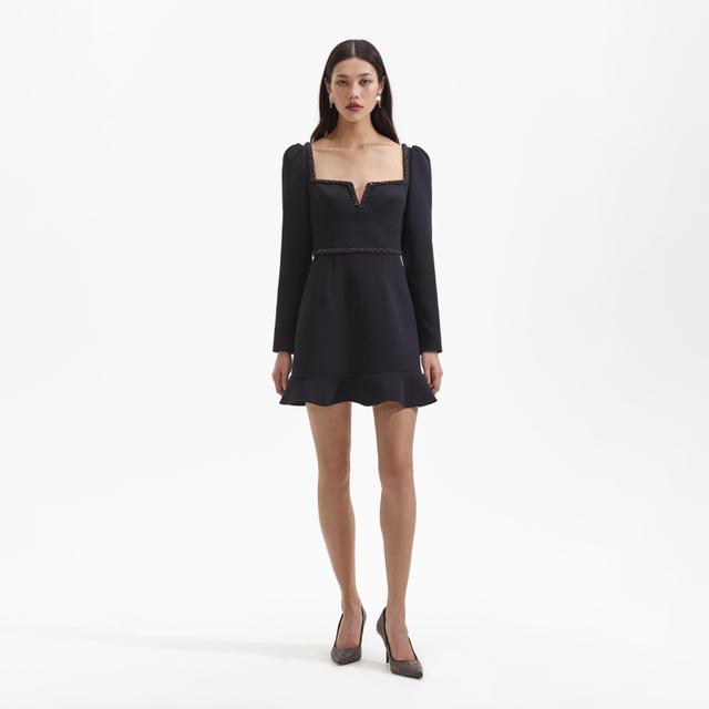 Black Bonded Crepe Long Sleeve Mini Dress Product Image