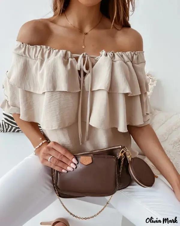 Olivia Mark – Off-the-shoulder top with layered ruffle hem Product Image