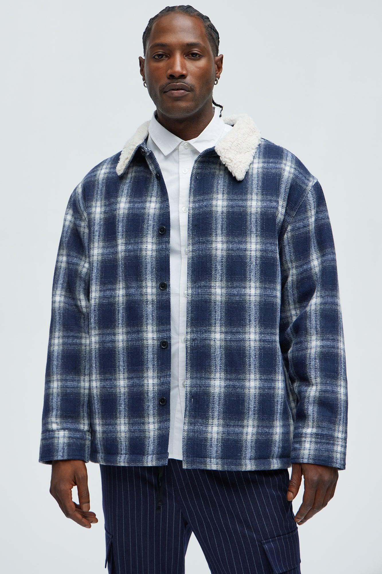 Sherpa Flannel Shacket - Blue/combo Product Image