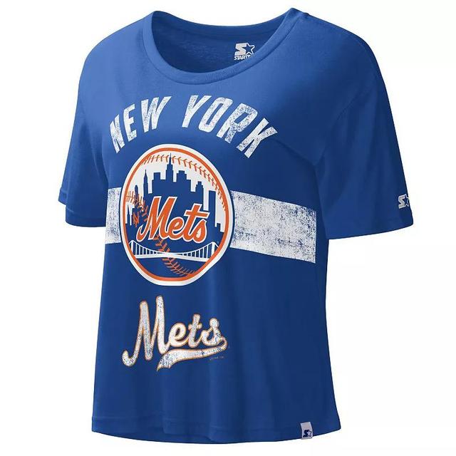 Womens Starter Royal New York Mets Cooperstown Collection Record Setter Crop Top Product Image