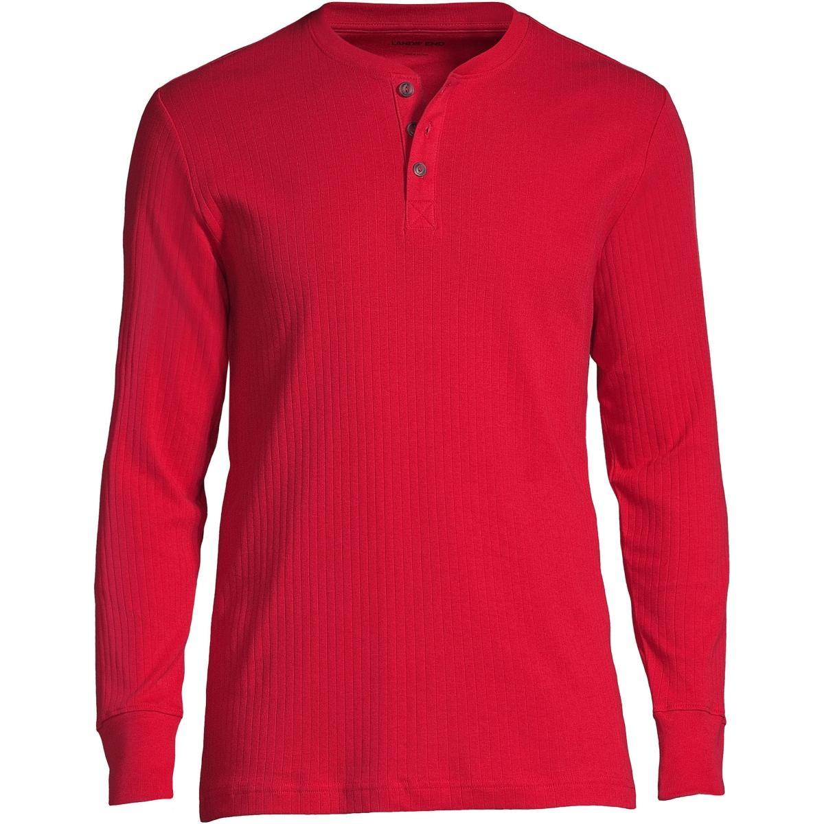 Mens Lands End Ribbed Pajama Sleep Henley Red Product Image