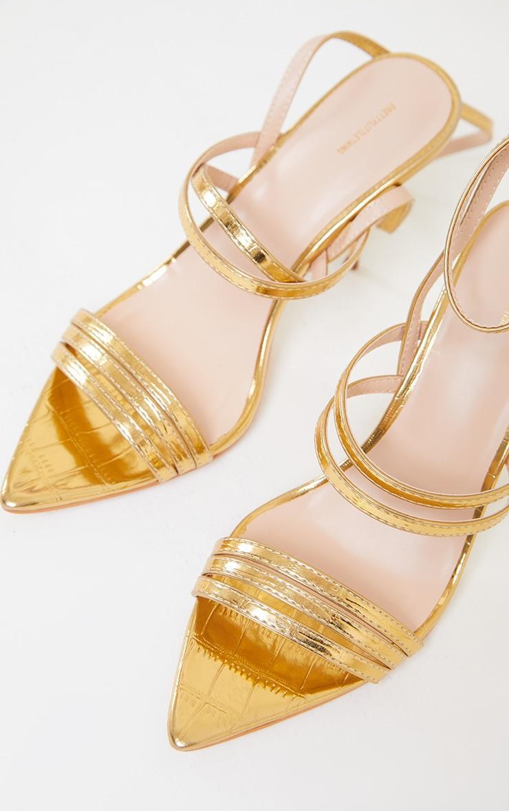 Gold Point Toe Pin Heels Double Strap Heels Sandals Product Image