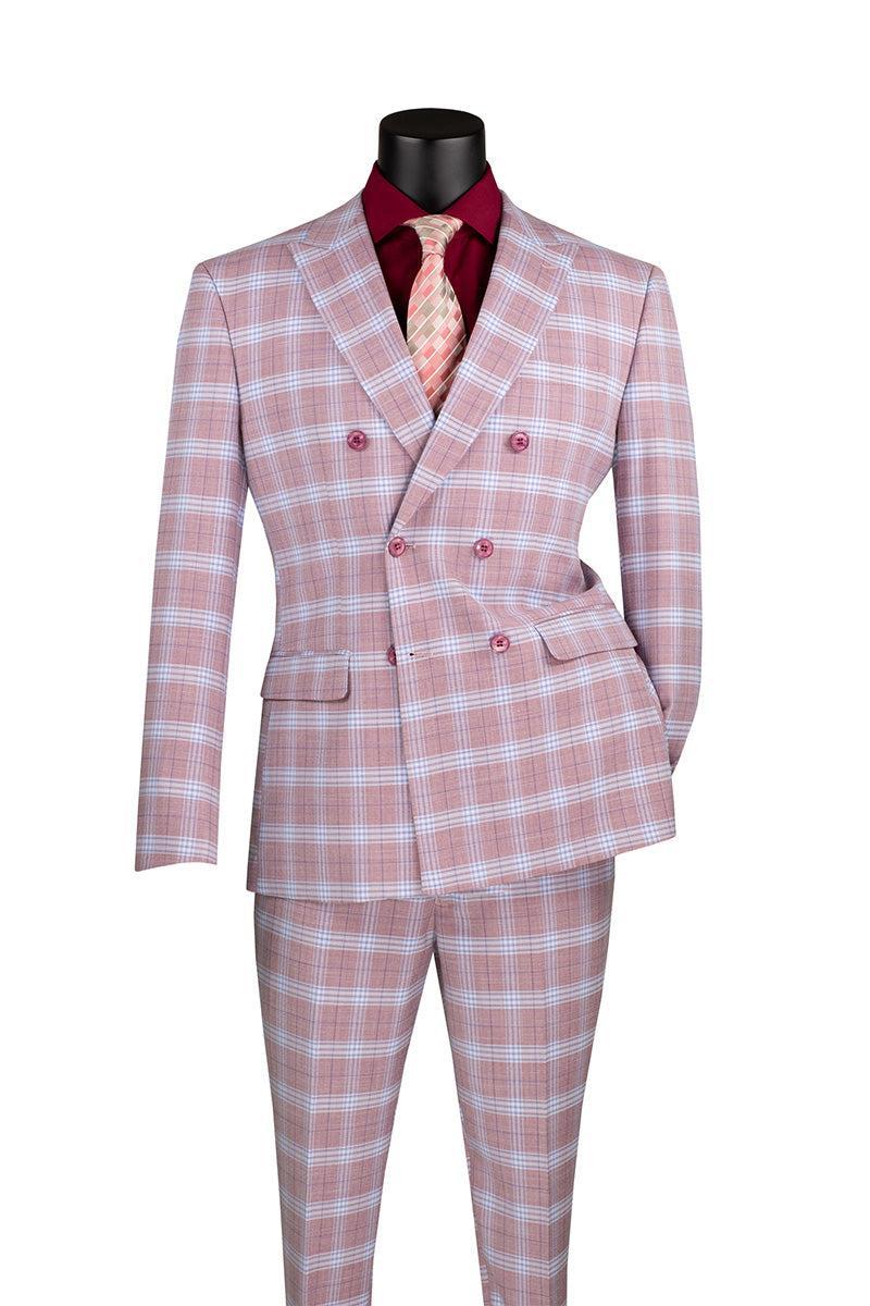 Duke of Windsor Collection - Slim Fit 2 Piece Double Breasted Windowpane Suit in Adobe Rose Product Image