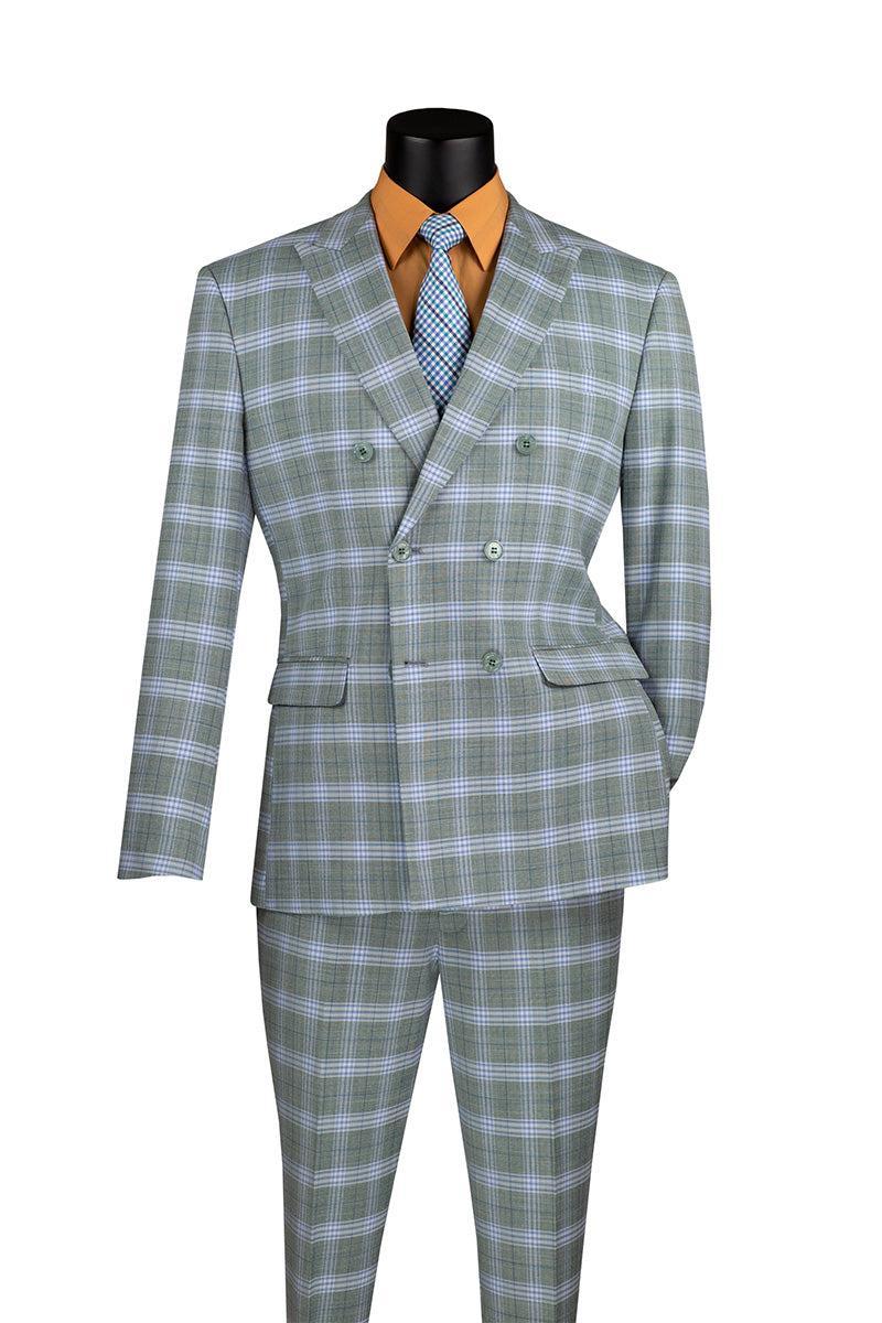 Duke of Windsor Collection - Slim Fit 2 Piece Double Breasted Windowpane Suit in Sea Grass Product Image