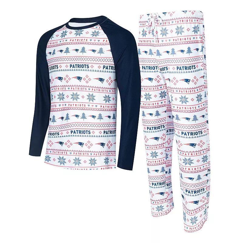 Mens Concepts Sport White/Navy New England Patriots TinselRaglan Long Sleeve T-Shirt & Pants Sleep Set Product Image