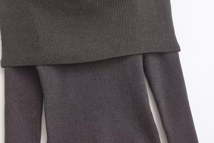 Turtleneck Plain Ribbed Sweater Product Image