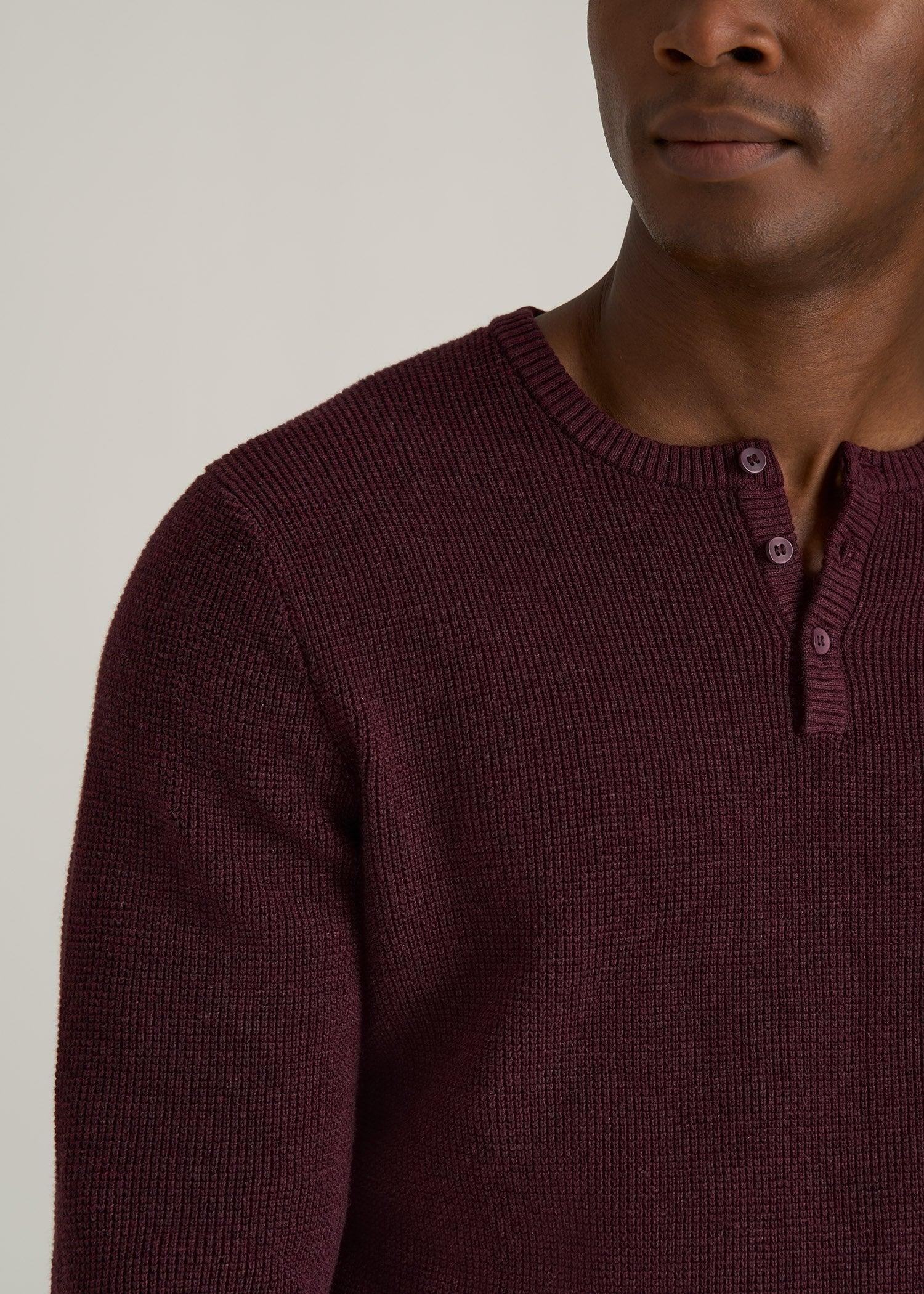 Waffle Knit Henley Sweater for Tall Men in Burgundy Mix Male Product Image