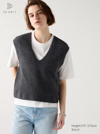 Womens 3D Knit Souffle V-Neck Vest Dark Gray Small UNIQLO US Product Image