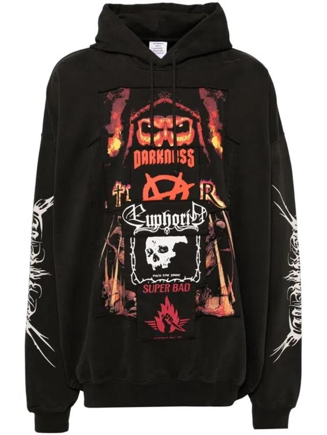 Graphic Printed Drawstring Hoodie In Black Product Image