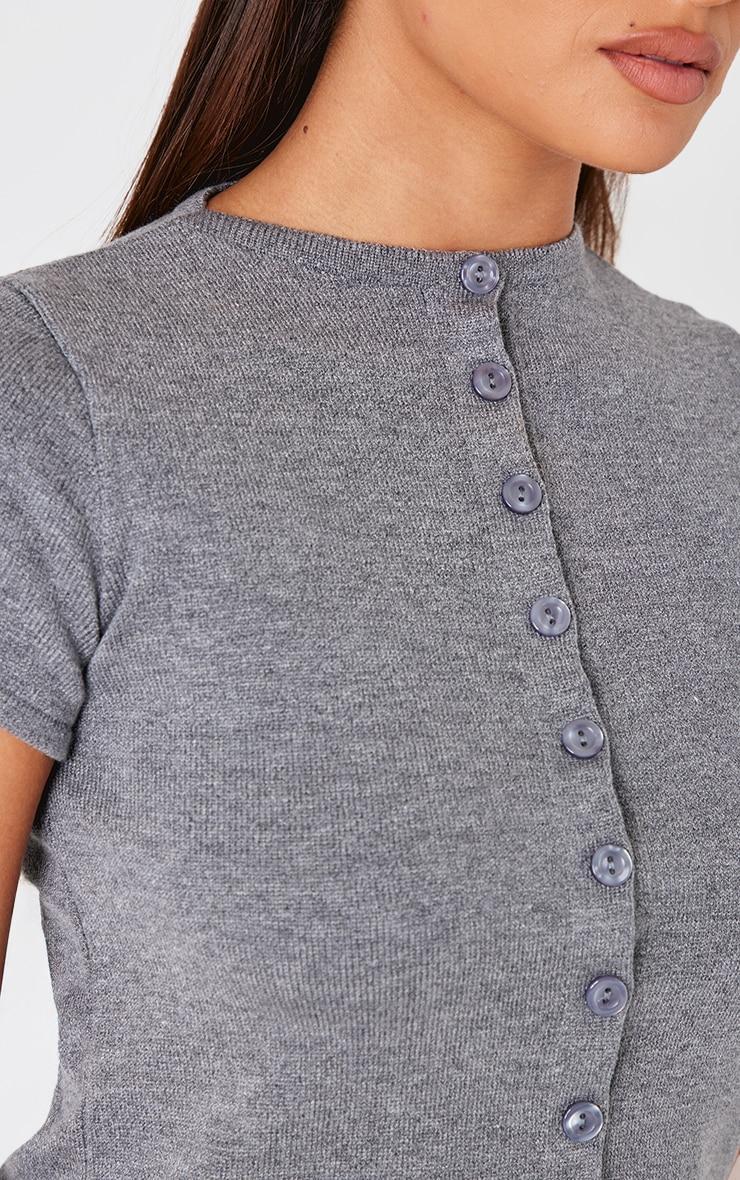 Charcoal Soft Knit Button Up Basic Top Product Image