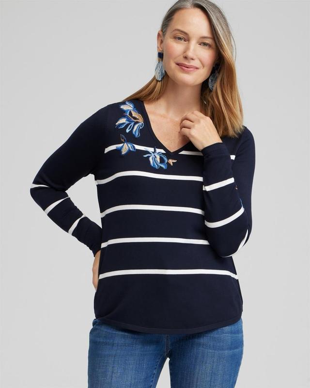 Chico's Women's  Stripe V-Neck Pullover Sweater Product Image