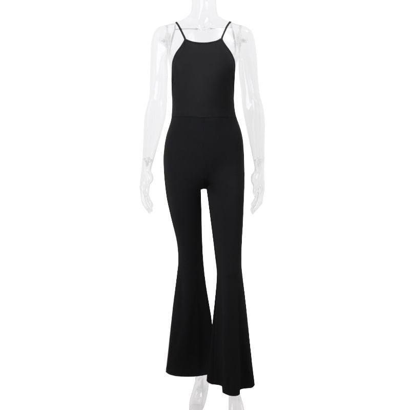 Sleeveless Scoop Neck Flare Open Back Jumpsuit Product Image