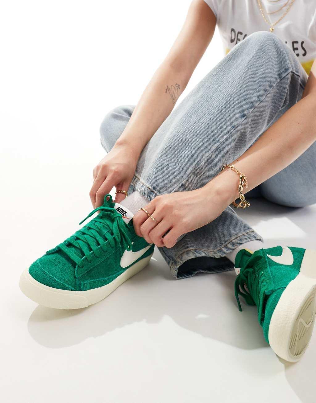 Nike Blazer Low '77 sneakers in green and white Product Image