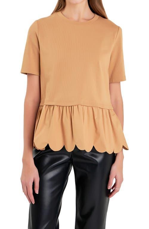 English Factory Mixed Media Scallop Peplum Cotton Top Product Image