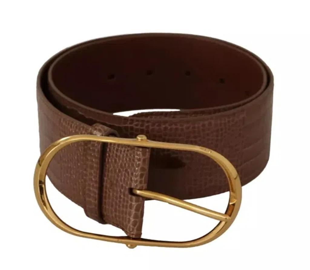 Brown Wide Waist Leather Gold Oval Metal Buckle Belt Product Image