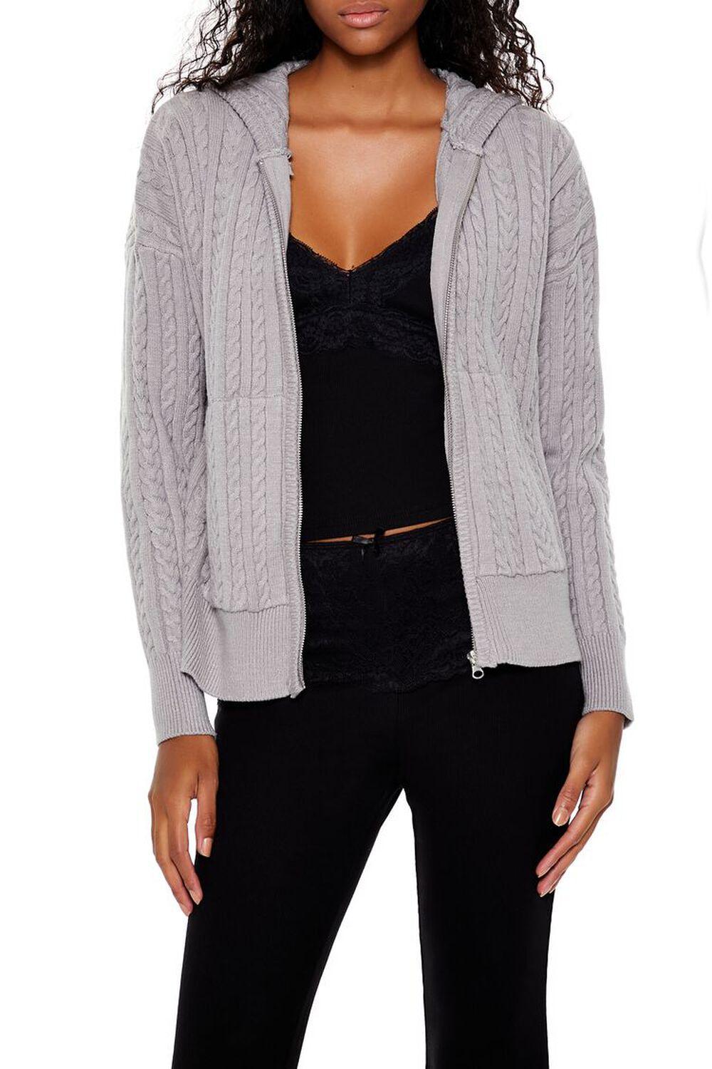 Cable Knit Zip-Up Hoodie | Forever 21 Product Image