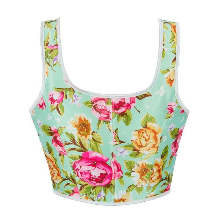 Floral Lace-Up Back Bustier Top Product Image