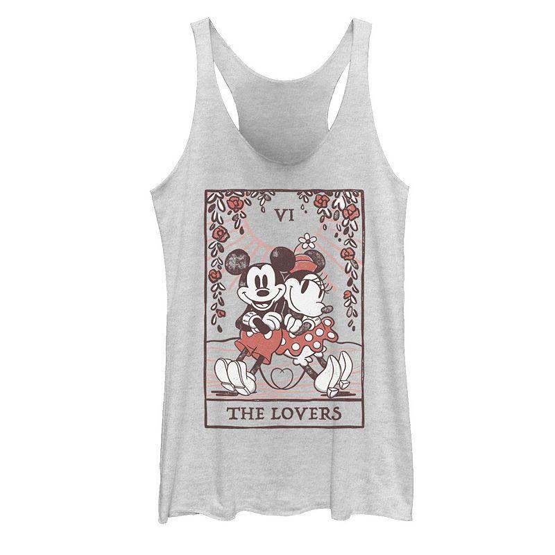 Disneys Mickey And Friends Mickey & Minnie Tarot Card Juniors Racerback Graphic Tank Top, Girls White Grey Product Image