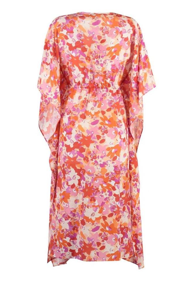 Fertile Print Silk Kaftan Dress In Red,orange Product Image