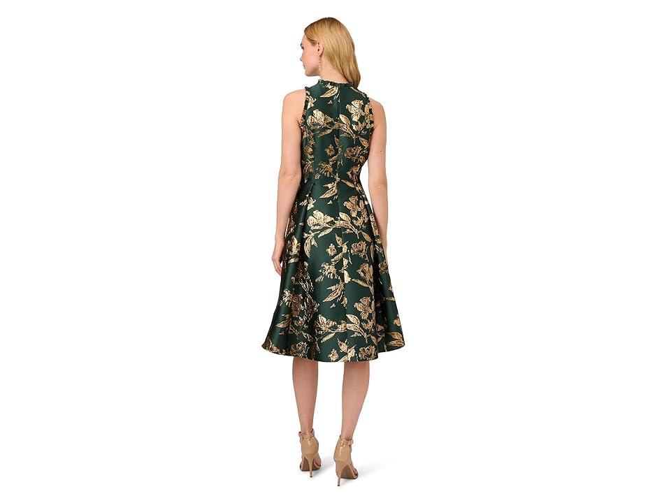 Adrianna Papell Printed Jacquard High-Low Hem Party Dress (Hunter) Women's Clothing Product Image