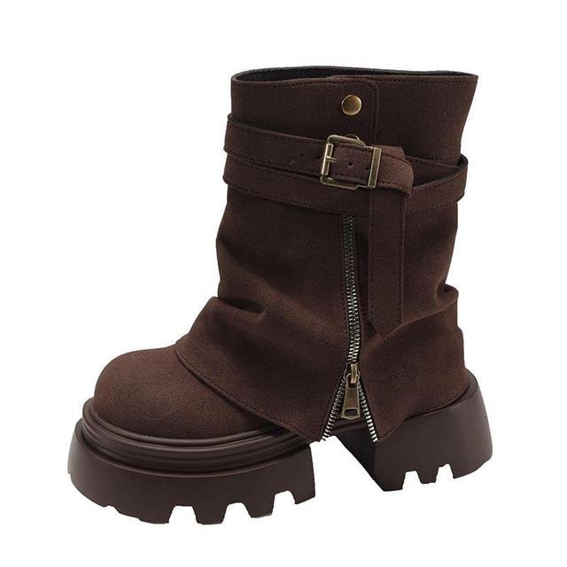 Buckled Platform Short Boots Product Image