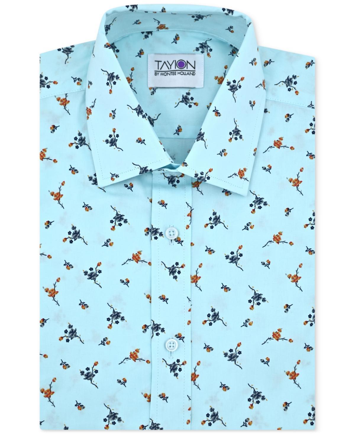 Tayion Collection Mens Floral-Print Dress Shirt - Lt Blue Grnd W/ Product Image