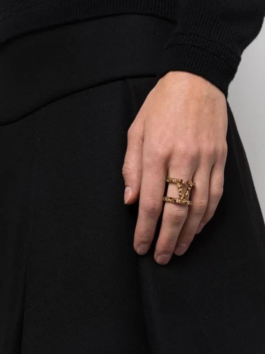 VALENTINO GARAVANI Vlogo Crystal-embellished Ring In Gold Product Image