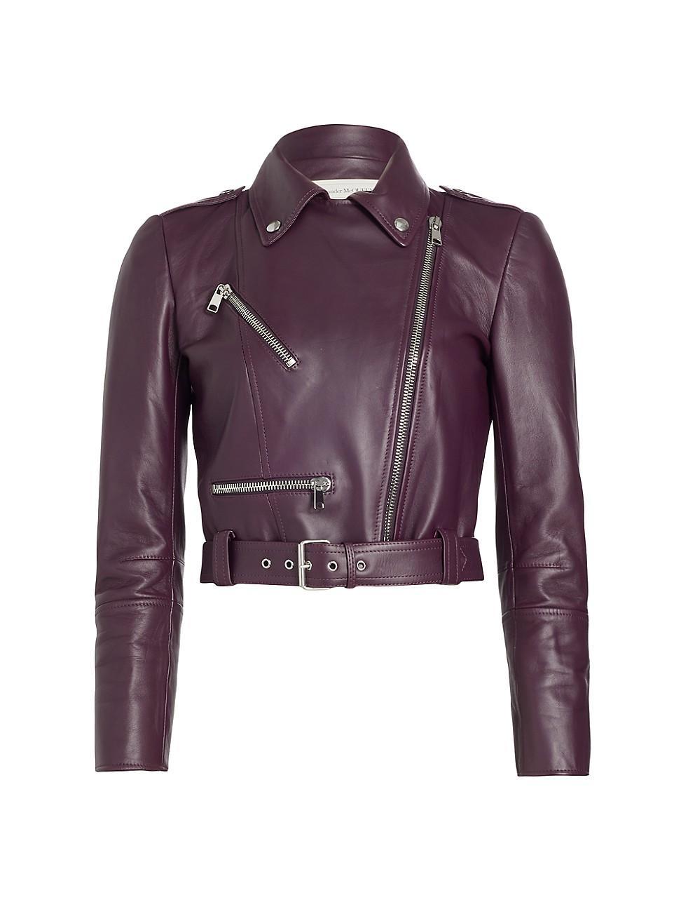 Womens Leather Cropped Biker Jacket Product Image