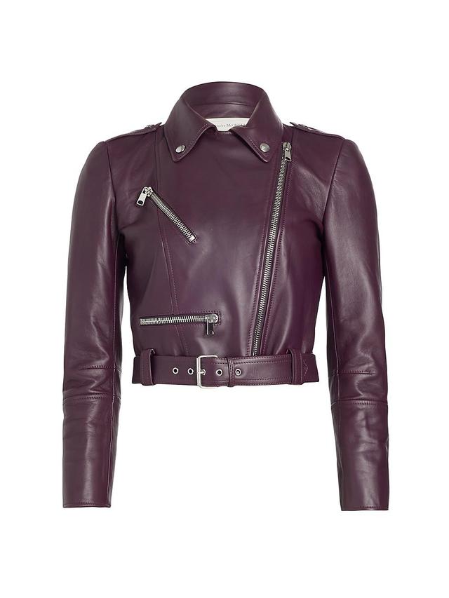 Womens Leather Crop Biker Jacket Product Image