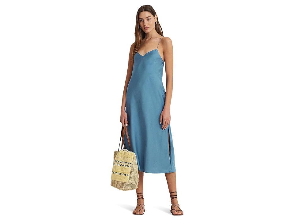 LAUREN Ralph Lauren Featherweight Charmeuse Slip Dress (Pale Azure) Women's Dress Product Image