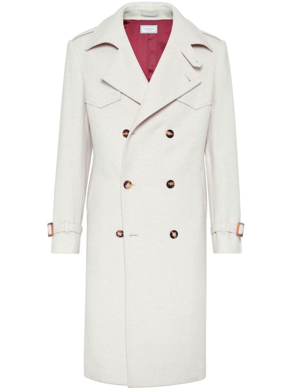 BRUNELLO CUCINELLI Long Double-breasted Coat In White Product Image