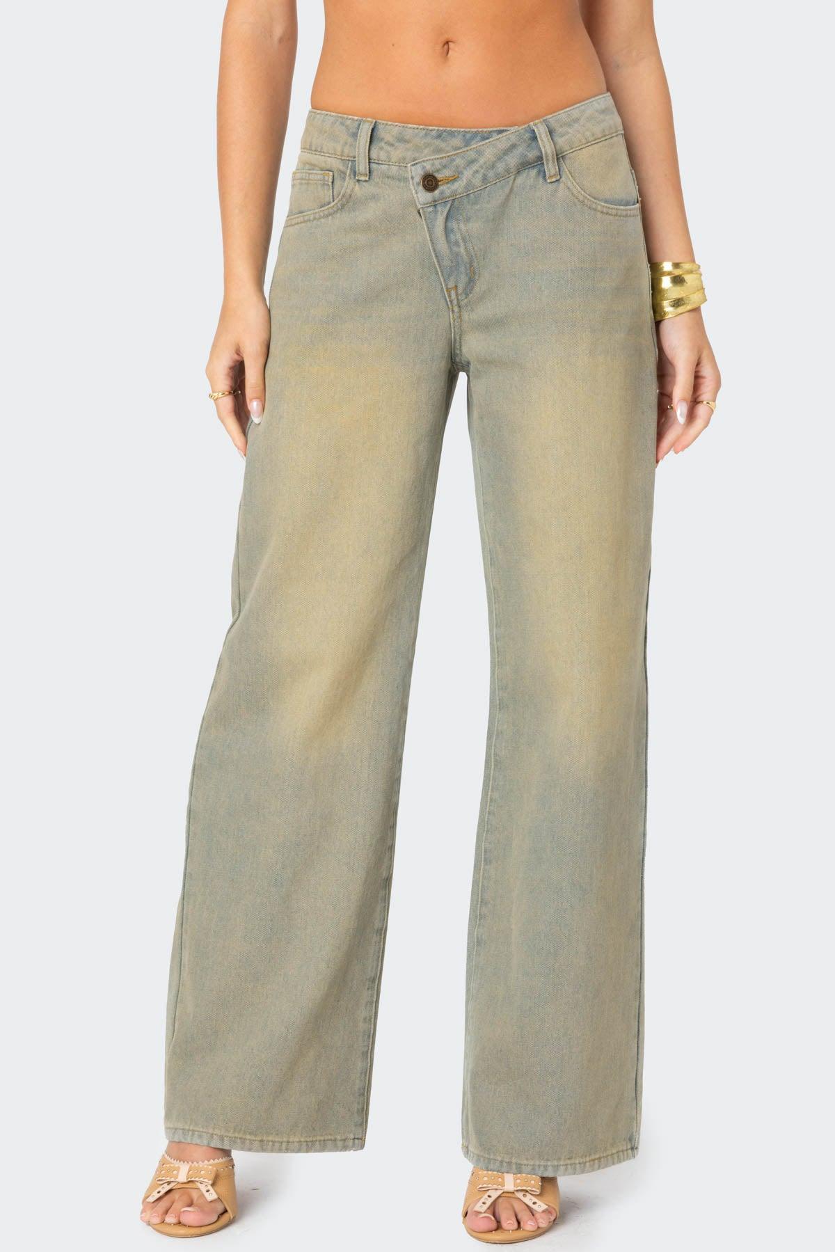 Asymmetric Low Rise Wrap Jeans Product Image