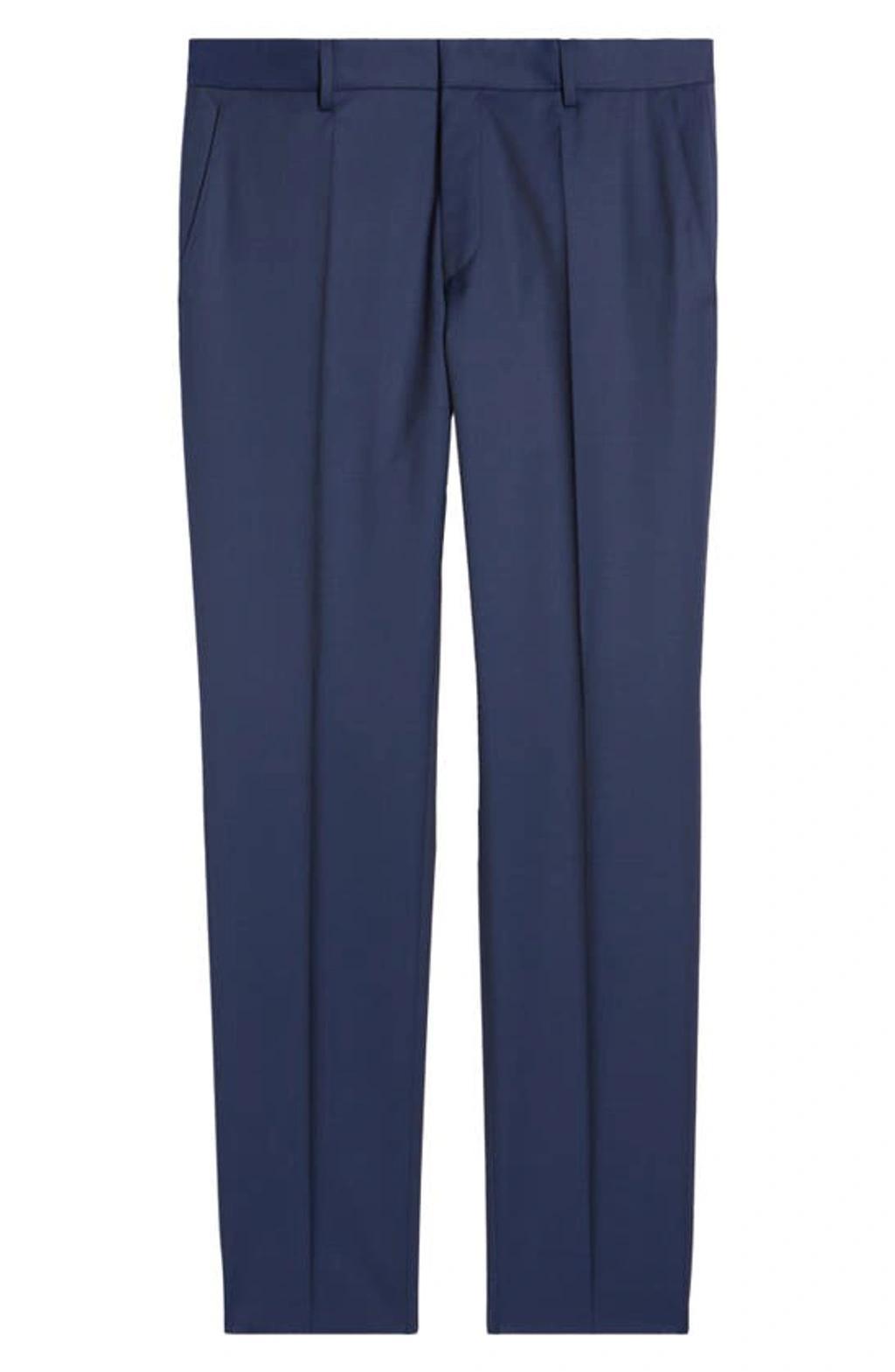 Genius Slim-fit Micro-checked Super 130s Virgin Wool Trousers In Navy Product Image