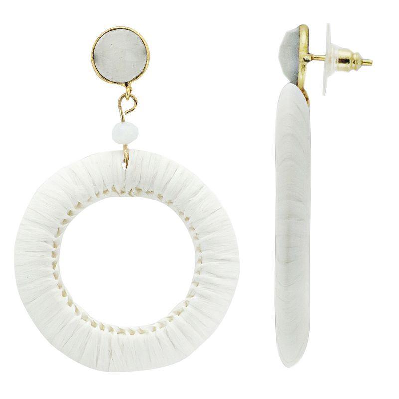 PANNEE BY PANACEA Gold Tone Raffia Wrapped Open Circle Drop Earrings, Womens, White Product Image