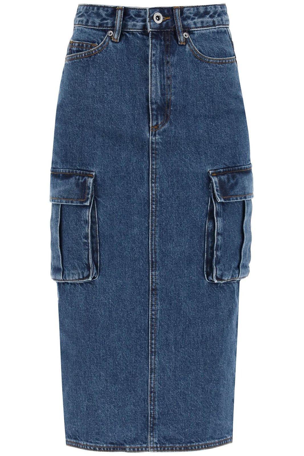 Denim Cargo Midi Skirt Mid Blue Product Image