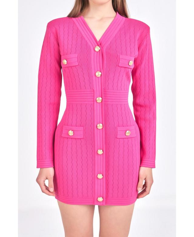 endless rose Womens V-neck Long Sleeve Knit Mini Dress Product Image