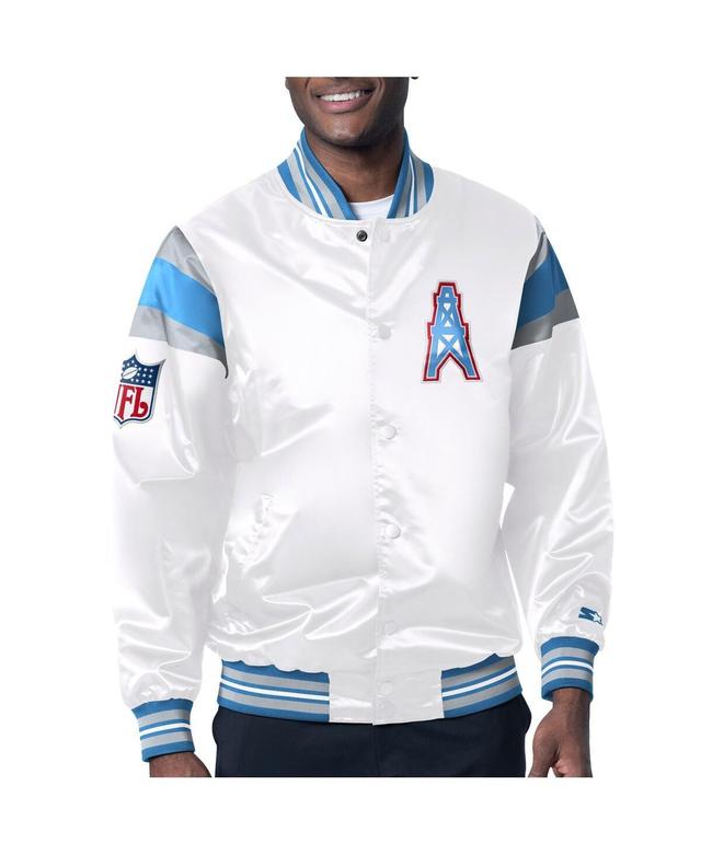 Mens Starter White/Light Blue Houston Oilers Vintage Satin Full-Snap Varsity Jacket Product Image