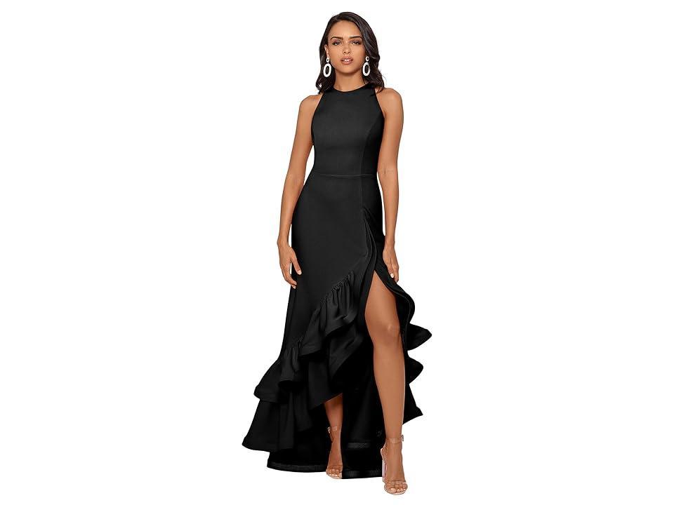 Betsy & Adam Tiered Ruffles Scuba Crepe Gown Product Image