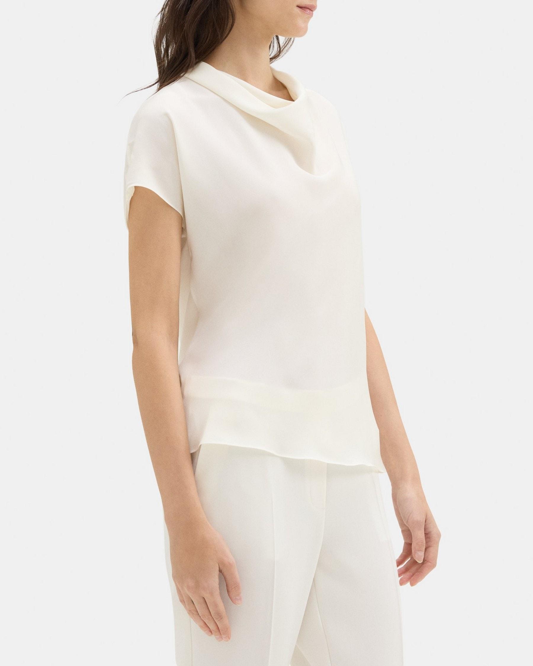 Short-Sleeve Cowl Top in Silk Georgette Product Image