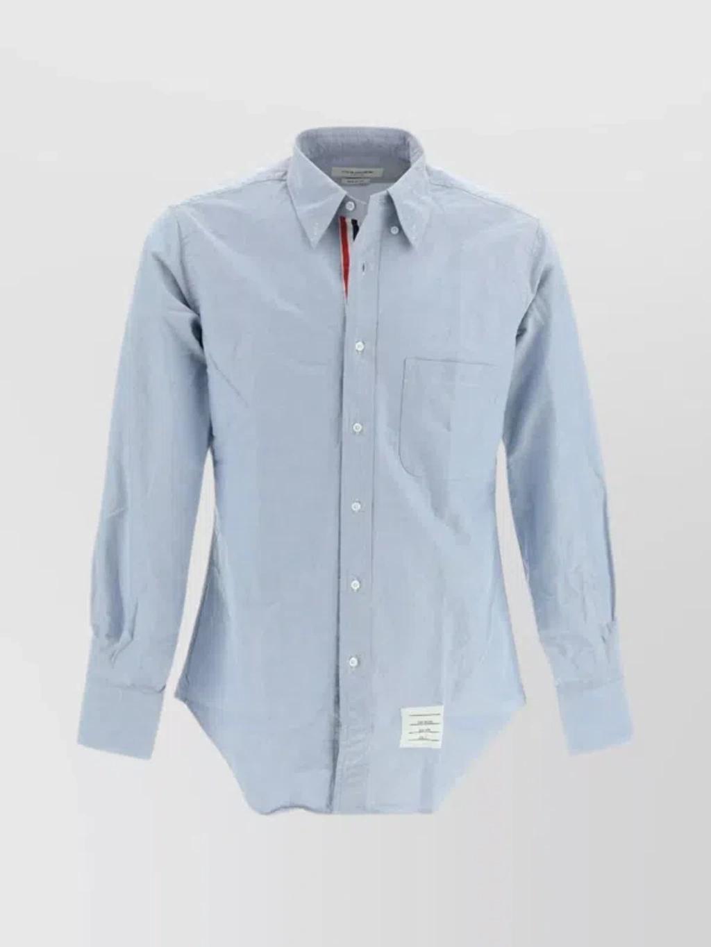 Button-down Shirt With Curved Hem And Pocket In Blue product image