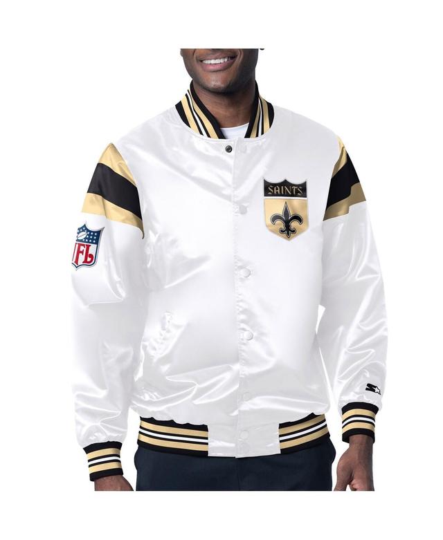 Mens Starter White Distressed New Orleans Saints Vintage-Like Satin Full-Snap Varsity Jacket - White Product Image