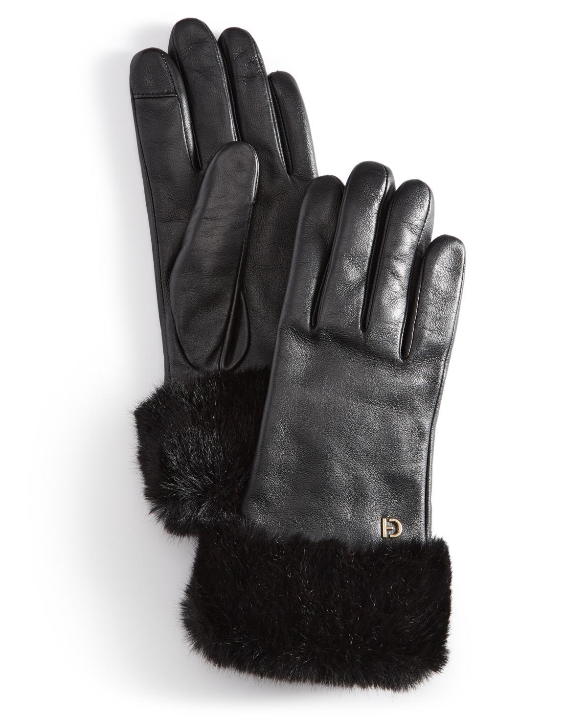 Cole Haan Womens Faux-Fur-Cuff Leather Gloves Product Image