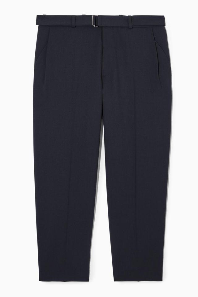 RELAXED BELTED WOOL-BLEND PANTS Product Image