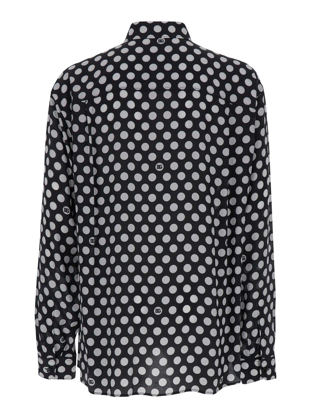 Polka Dot-print Silk Shirt In Black Product Image