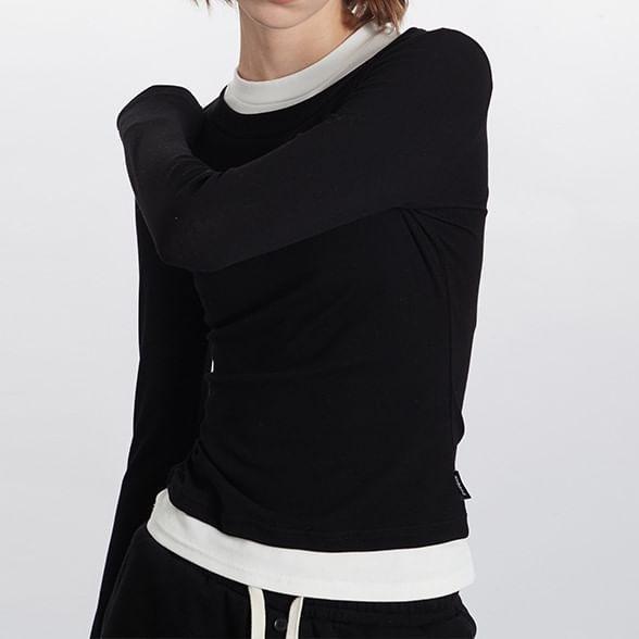 Long Sleeve Crew Neck Mock Two Piece T-Shirt Product Image